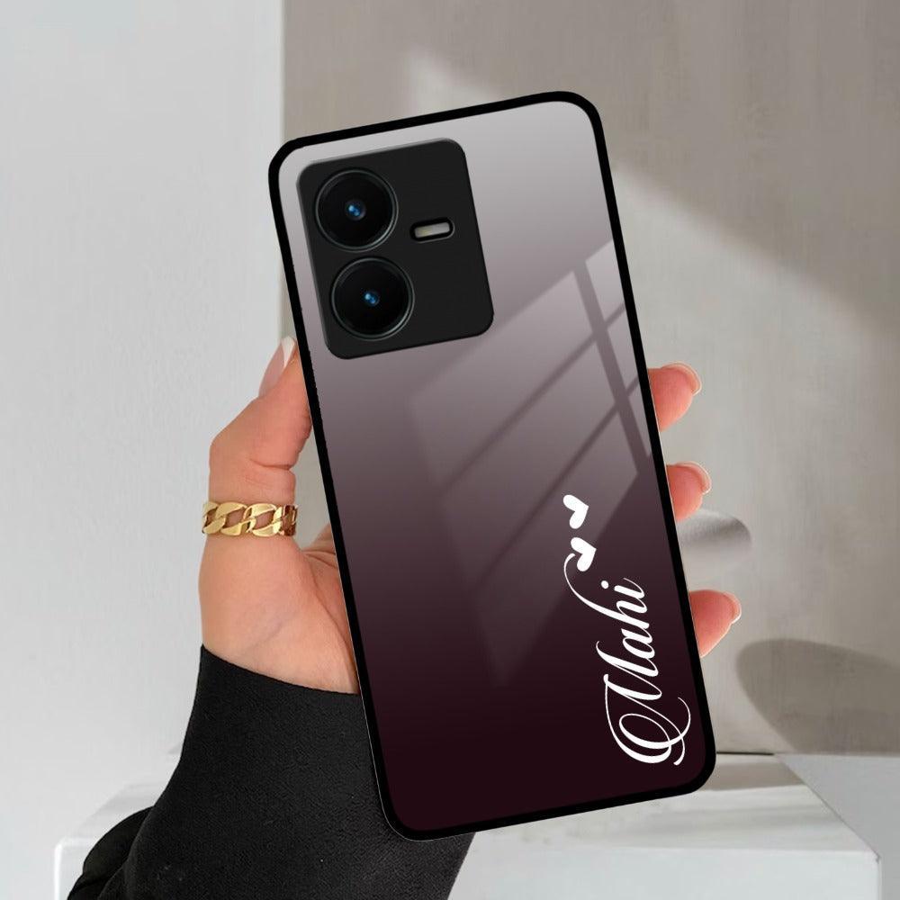Customize Name Gradient Glass Case Cover Grey For Vivo