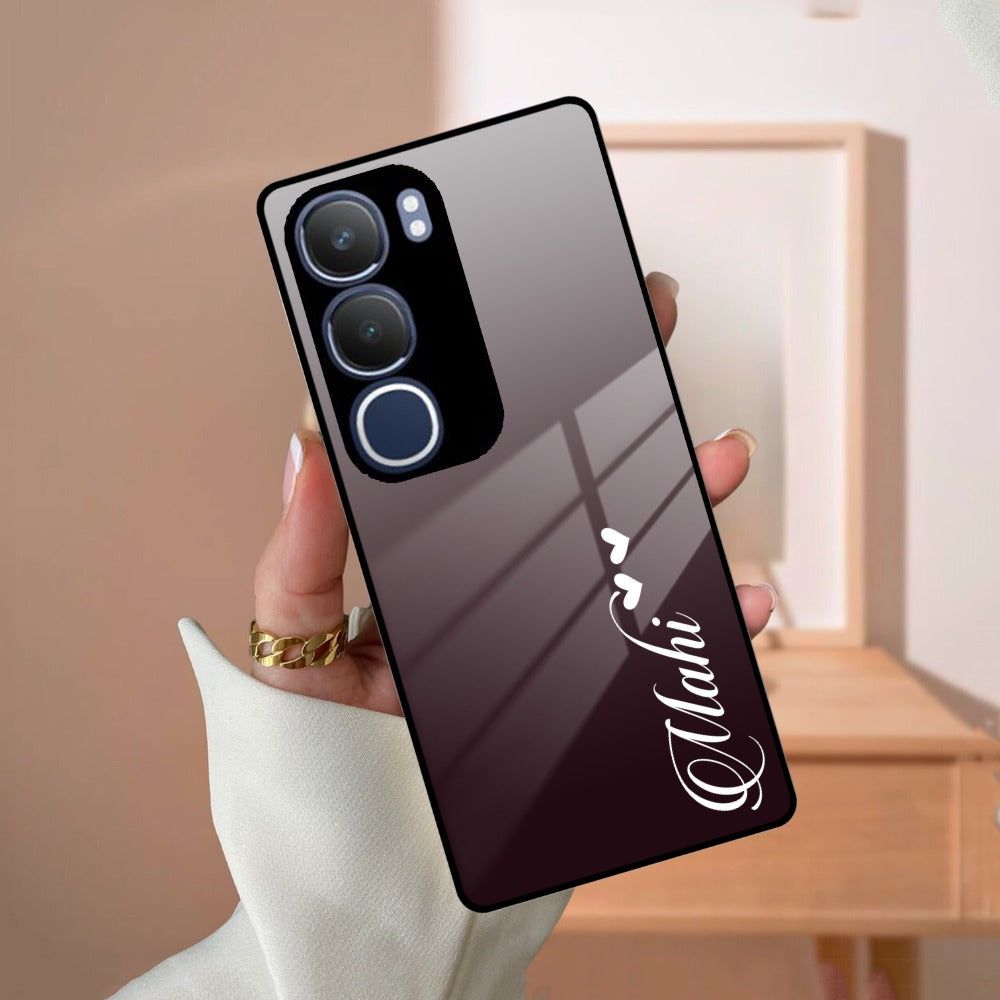 Customize Name Gradient Glass Case Cover Grey For Vivo