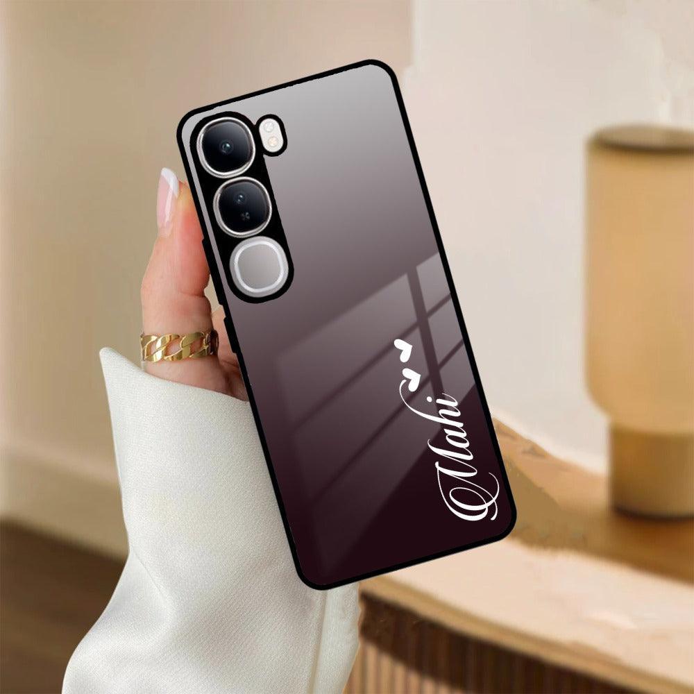 Customize Name Gradient Glass Case Cover Grey For Vivo