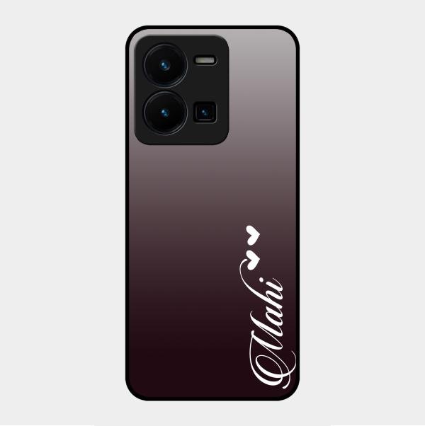 Customize Name Gradient Glass Case Cover Grey For Vivo Y35