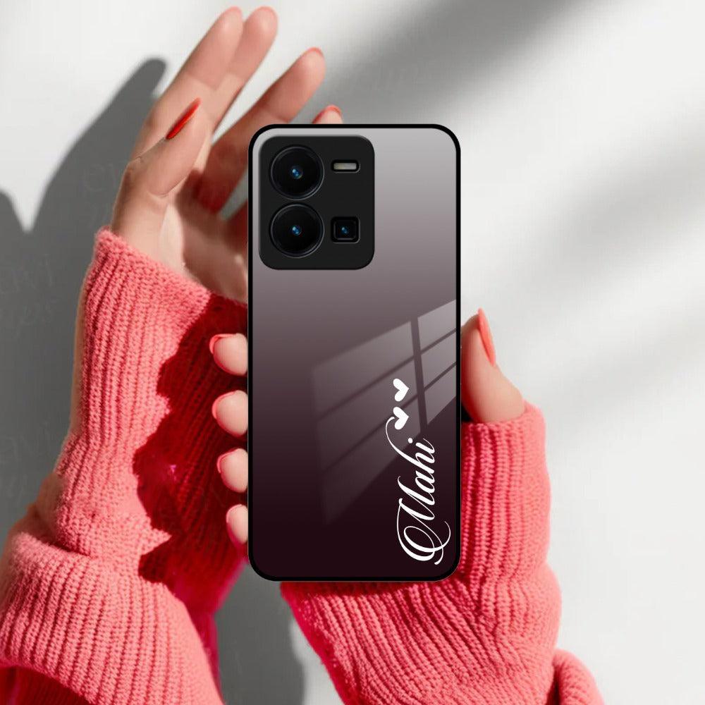 Customize Name Gradient Glass Case Cover Grey For Vivo