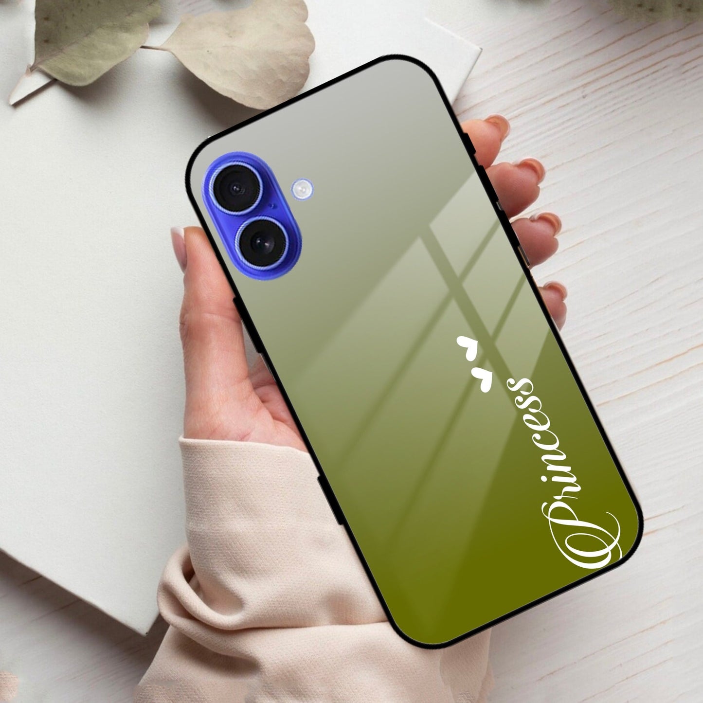 Customize Name Gradient Glass Case Cover  Mint Green For iPhone