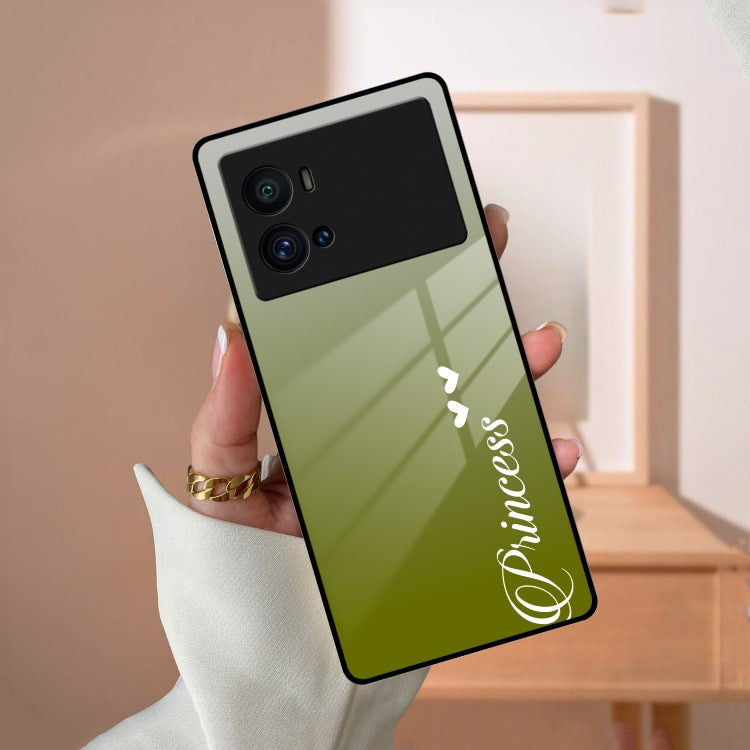 Customize Name Gradient Glass Case Cover Mint Green For iQOO