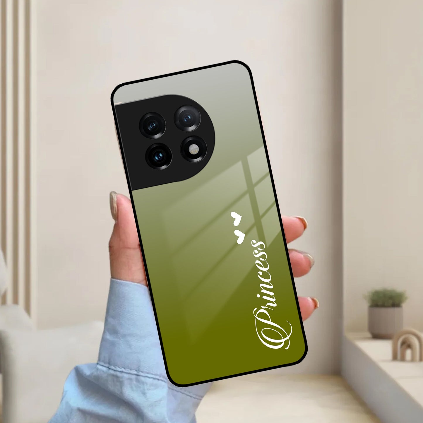 Customize Name Gradient Glass Case Cover Mint Green For OnePlus