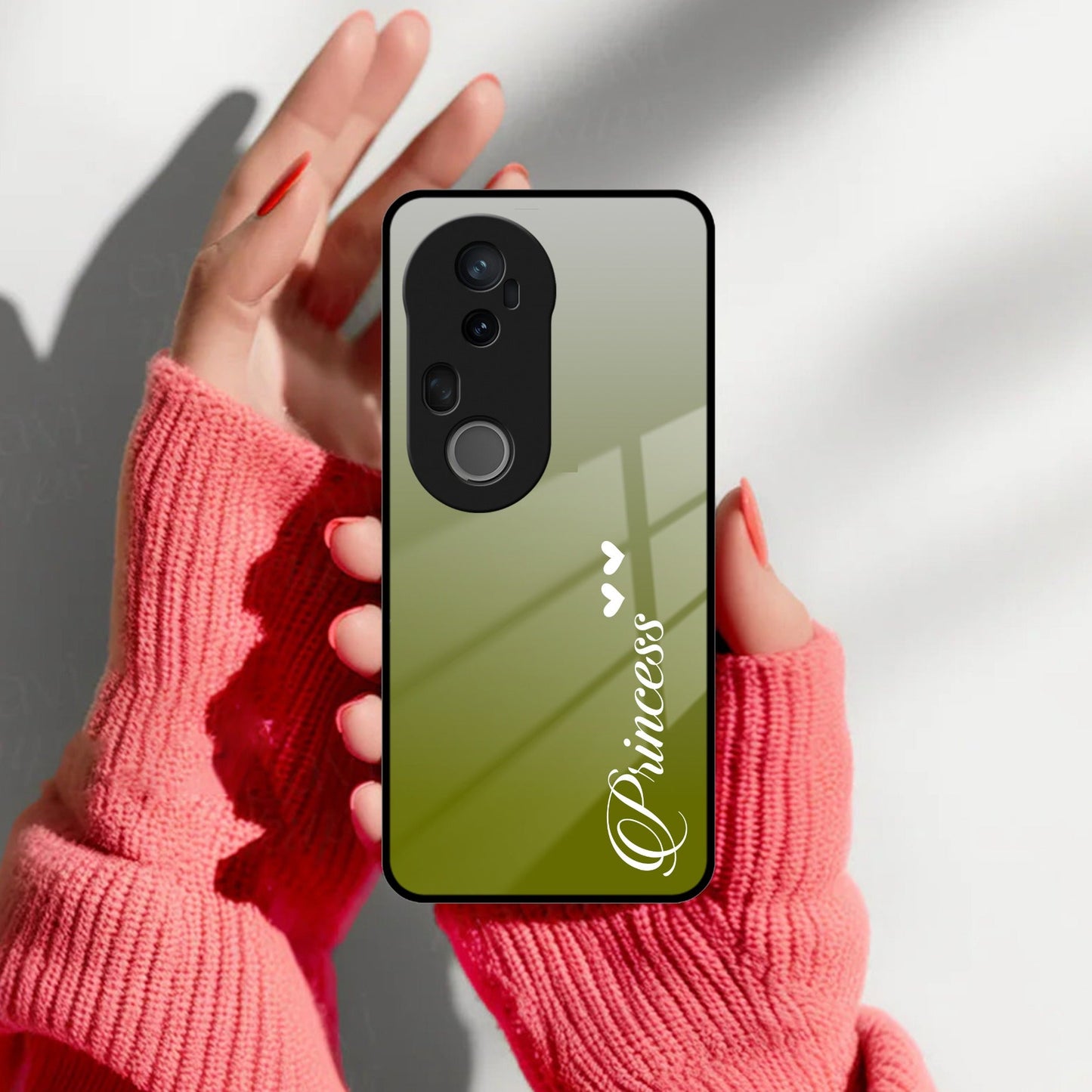 Customize Name Gradient Glass Case Cover Mint Green For Vivo