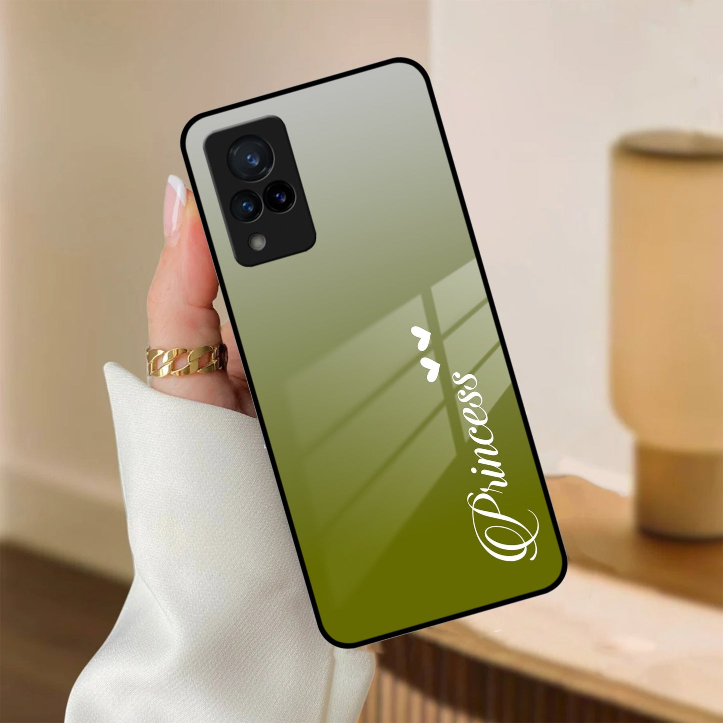 Customize Name Gradient Glass Case Cover Mint Green For Vivo