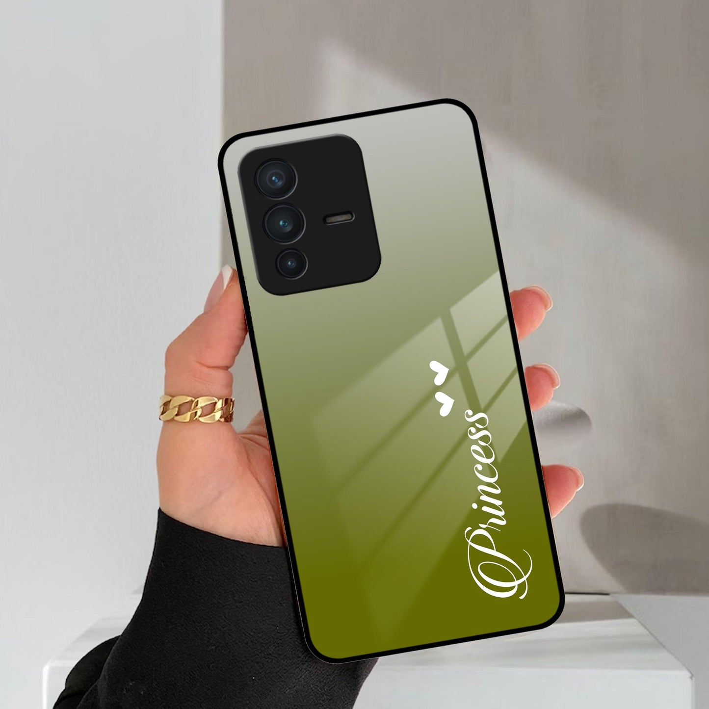 Customize Name Gradient Glass Case Cover Mint Green For Vivo