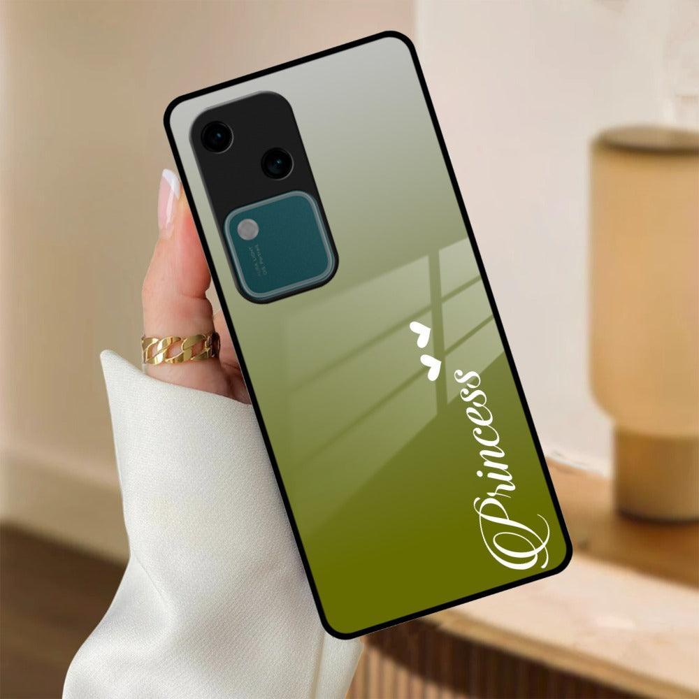 Customize Name Gradient Glass Case Cover Mint Green For Vivo