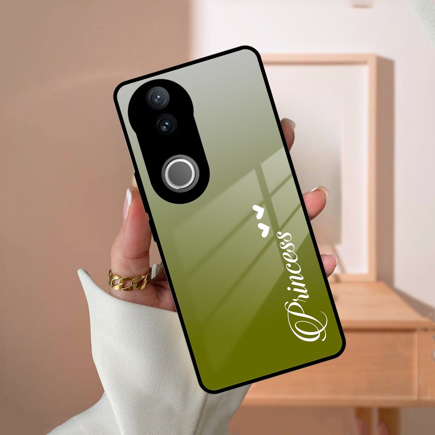 Customize Name Gradient Glass Case Cover Mint Green For Vivo