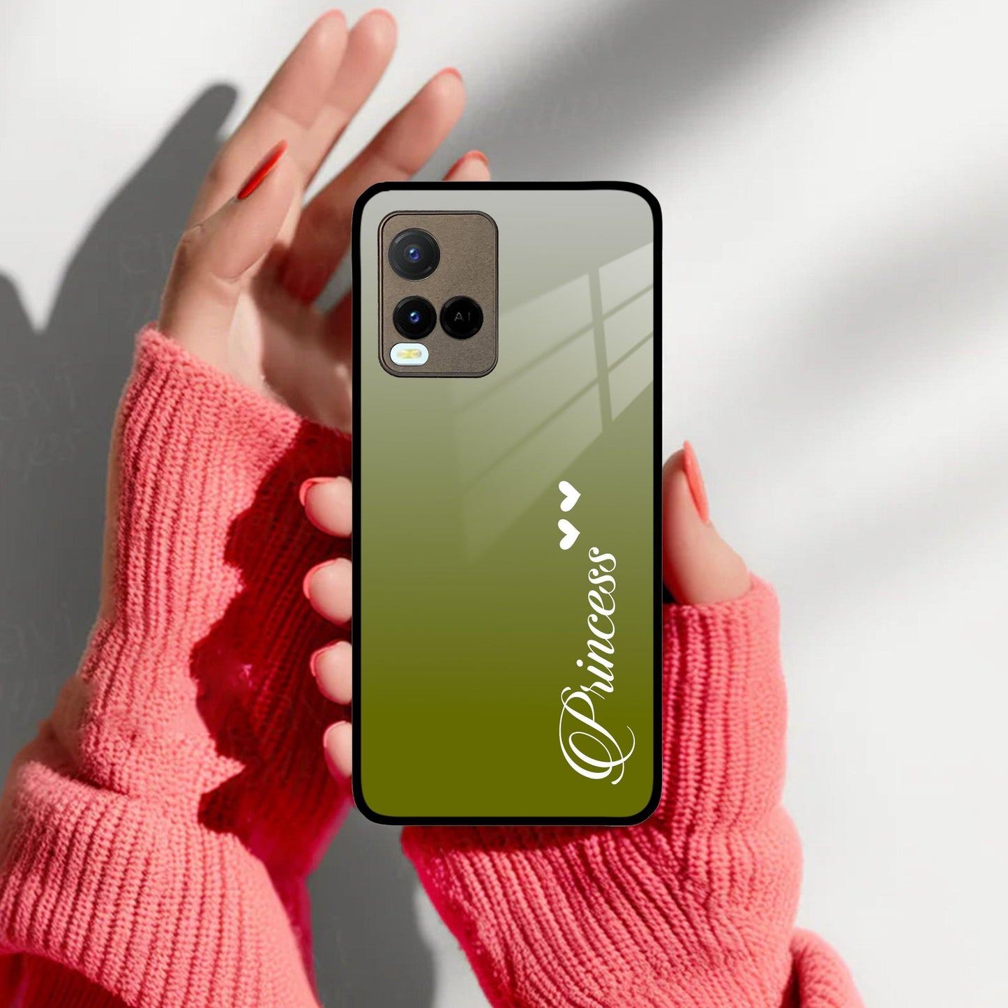 Customize Name Gradient Glass Case Cover Mint Green For Vivo