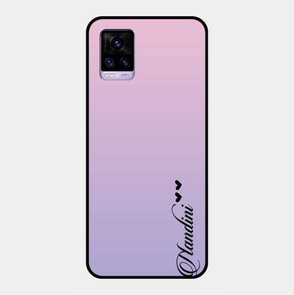 Customize Name Gradient Glass Case Cover Pink For Vivo V20