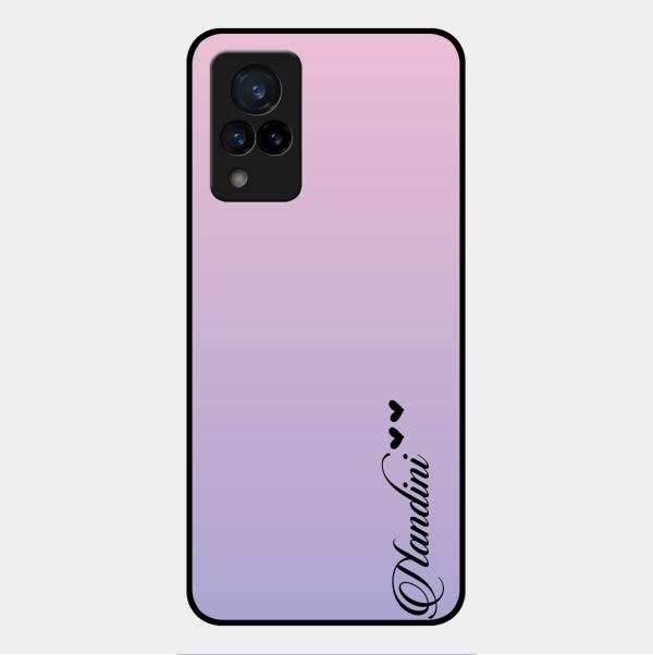 Customize Name Gradient Glass Case Cover Pink For Vivo V21 5G