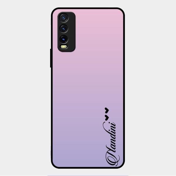Customize Name Gradient Glass Case Cover Pink For Vivo Y12G