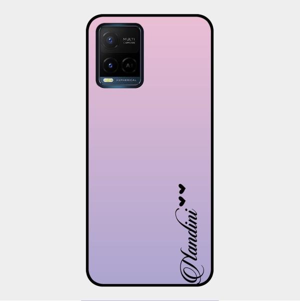 Customize Name Gradient Glass Case Cover Pink For Vivo Y21E
