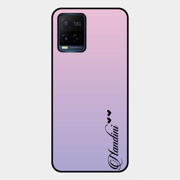 Customize Name Gradient Glass Case Cover Pink For Vivo Y33T