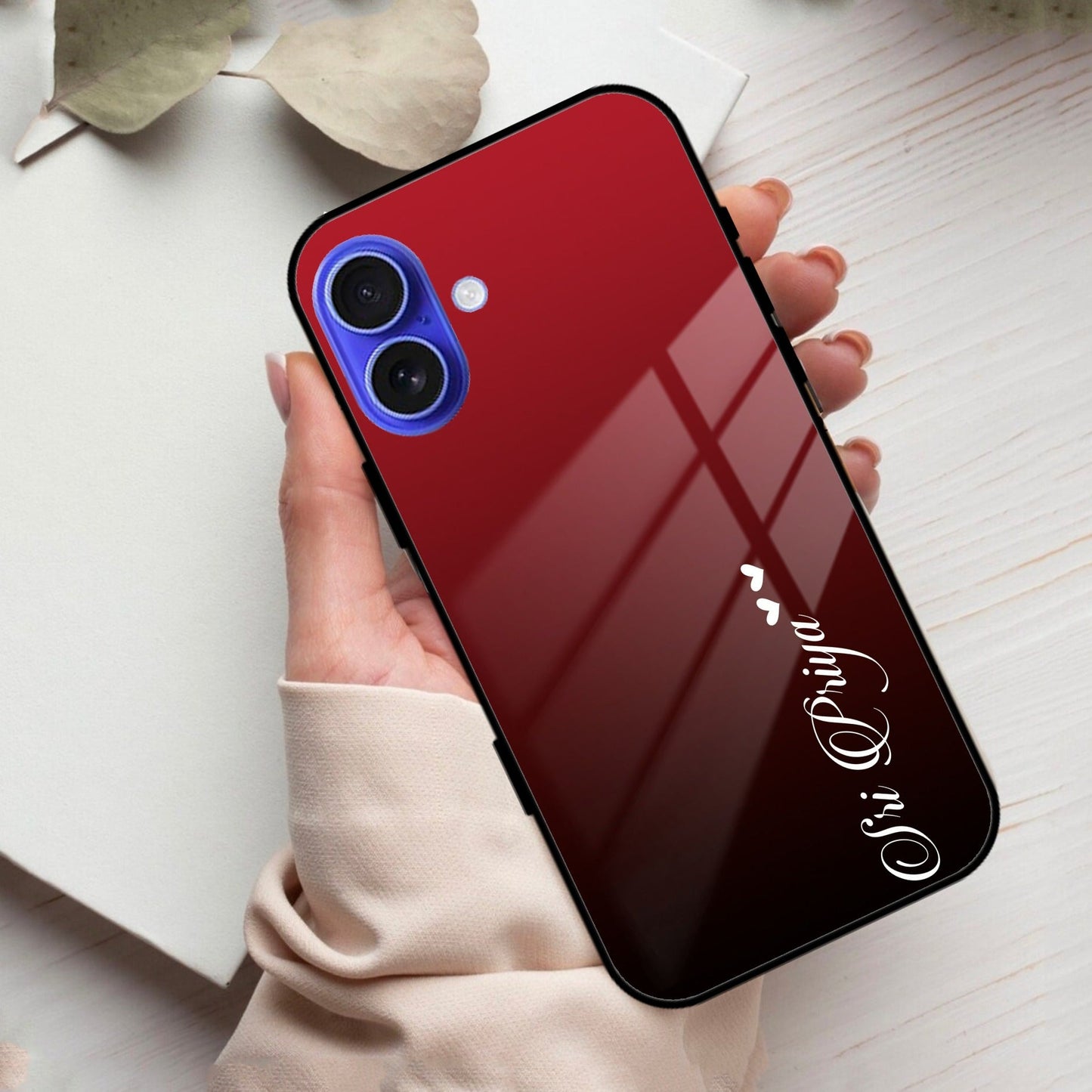 Customize Name Gradient Glass Case Cover Red Wine For iPhone