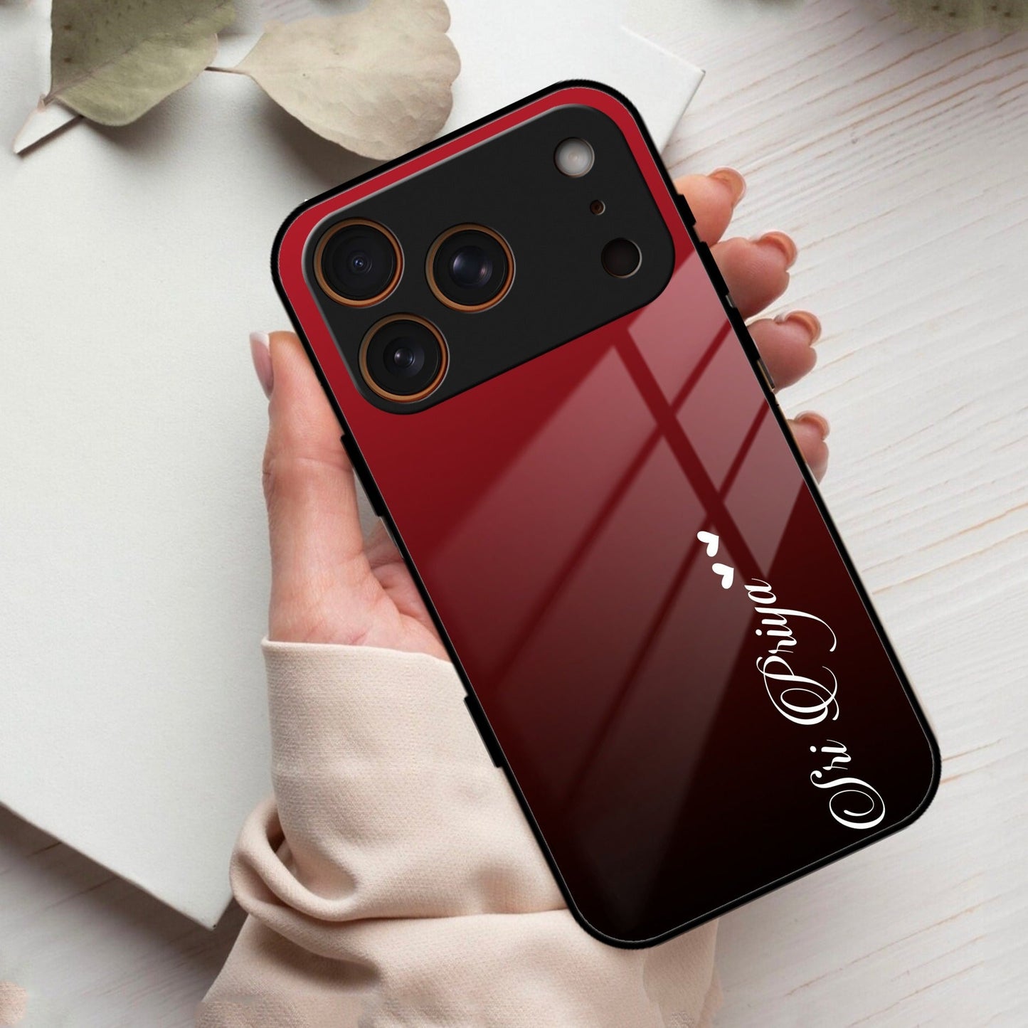 Customize Name Gradient Glass Case Cover Red Wine For iPhone