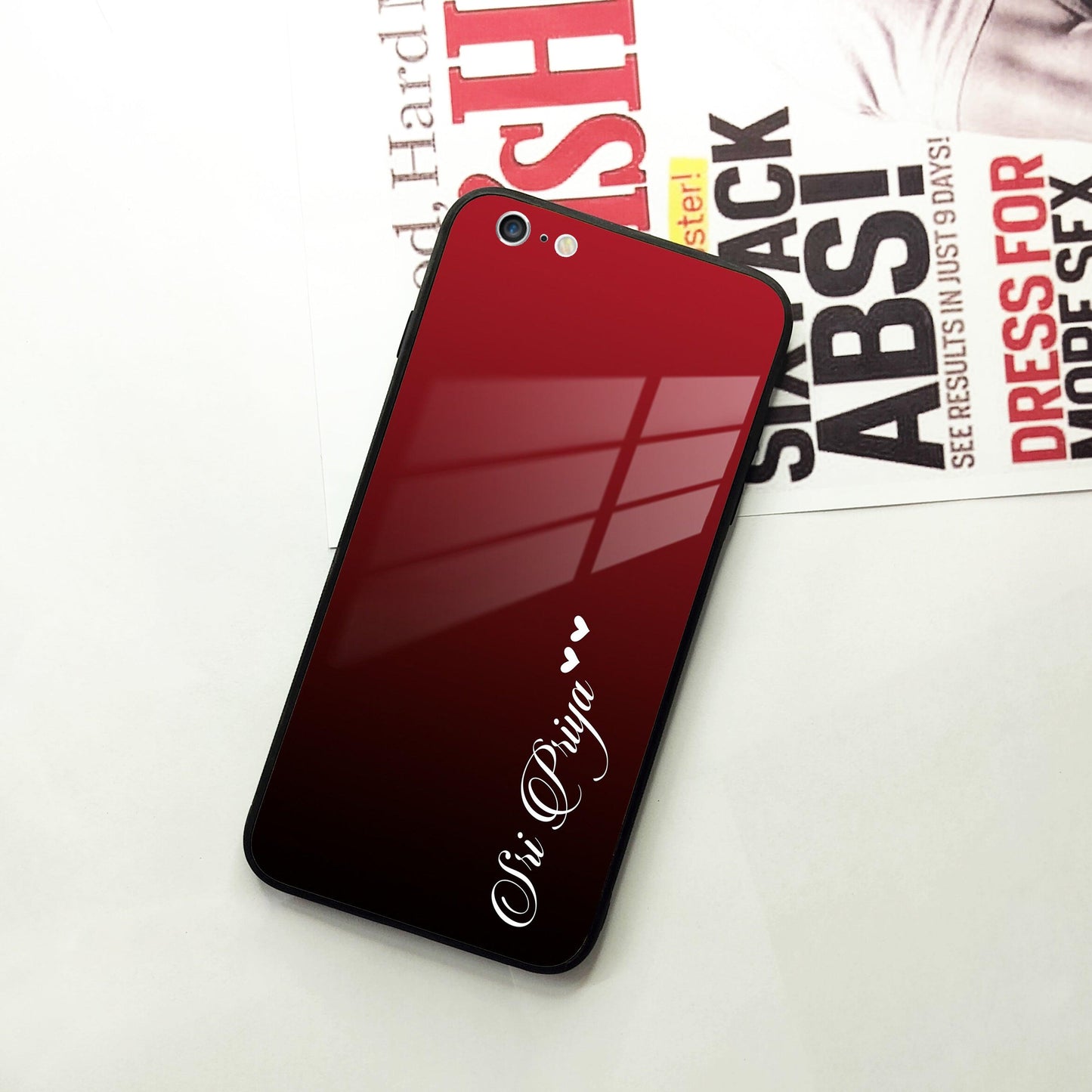 Customize Name Gradient Glass Case Cover Red Wine For iPhone