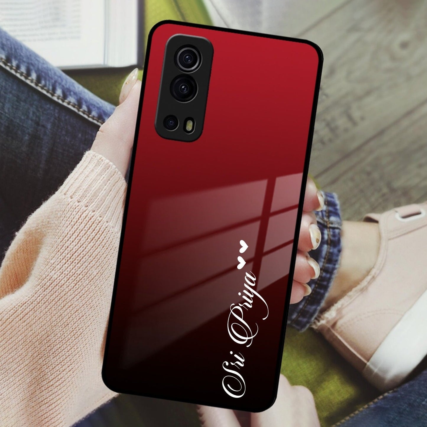Customize Name Gradient Glass Case Cover Red Wine For iQOO