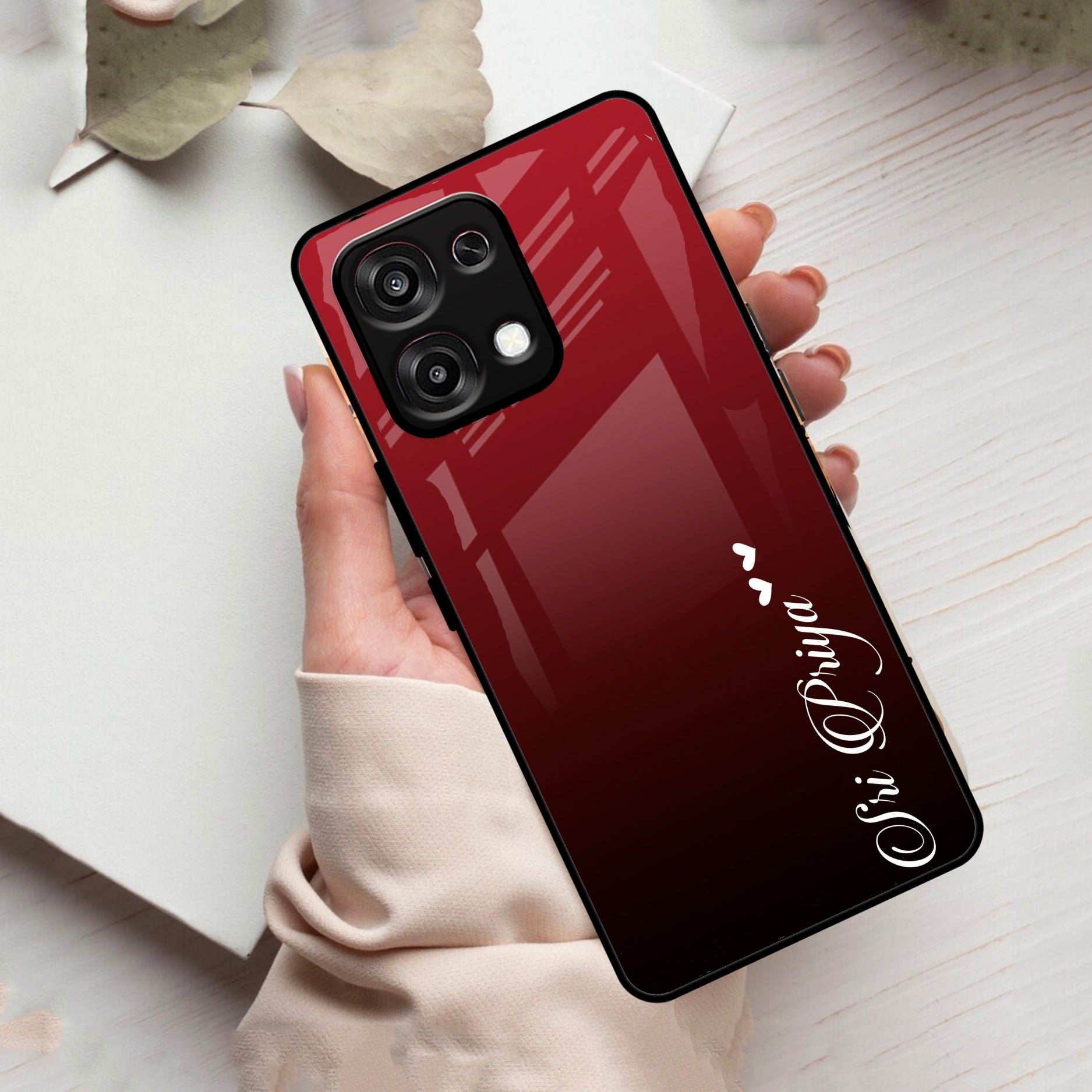 Customize Name Gradient Glass Case Cover Red Wine For Oppo