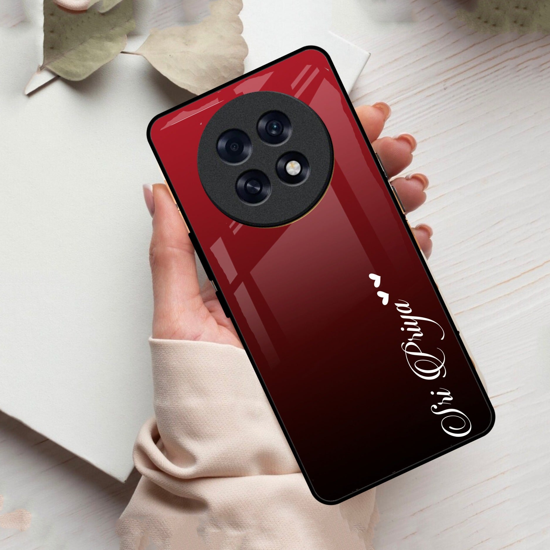 Customize Name Gradient Glass Case Cover Red Wine For Oppo