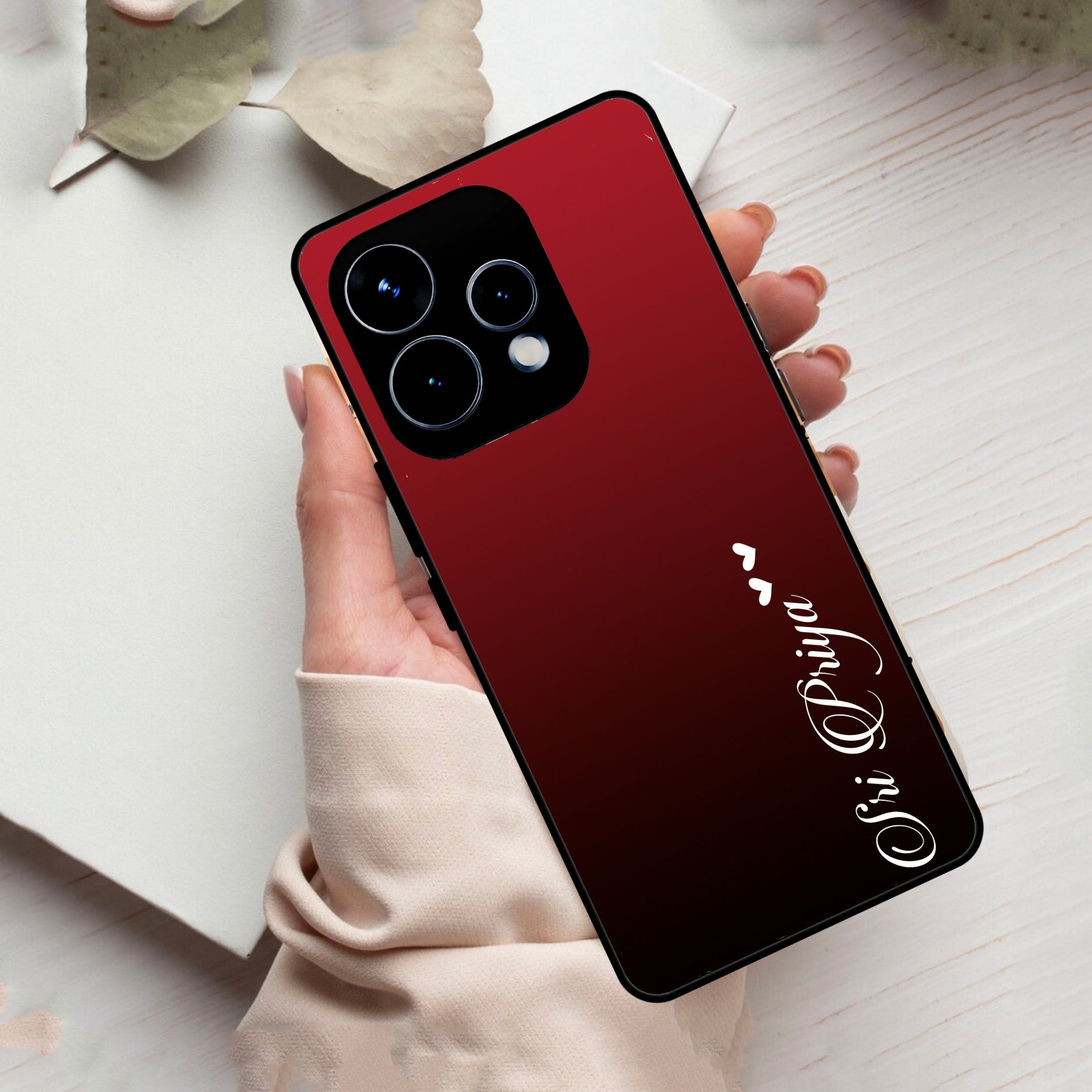 Customize Name Gradient Glass Case Cover Red Wine For Oppo