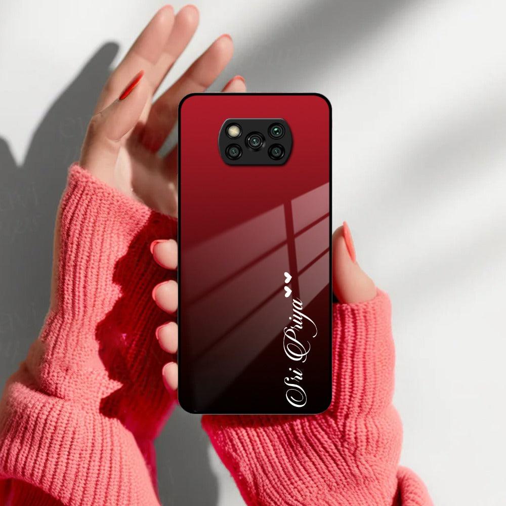 Customize Name Gradient Glass Case Cover Red Wine For Poco