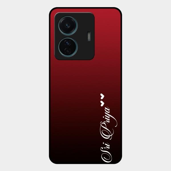 Customize Name Gradient Glass Case Cover Red Wine For Vivo T1 Pro 5G