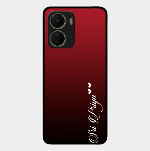 Customize Name Gradient Glass Case Cover Red Wine For Vivo T2X 5G