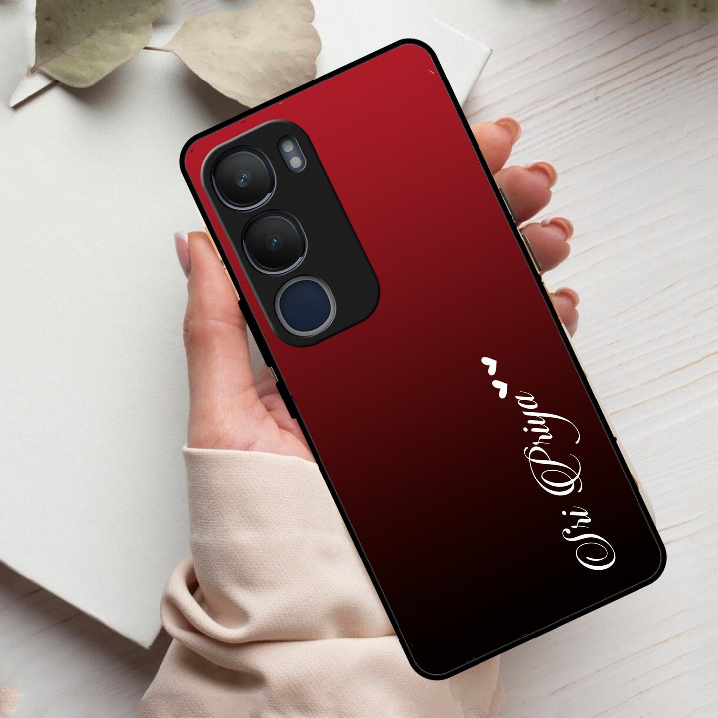 Customize Name Gradient Glass Case Cover Red Wine For Vivo