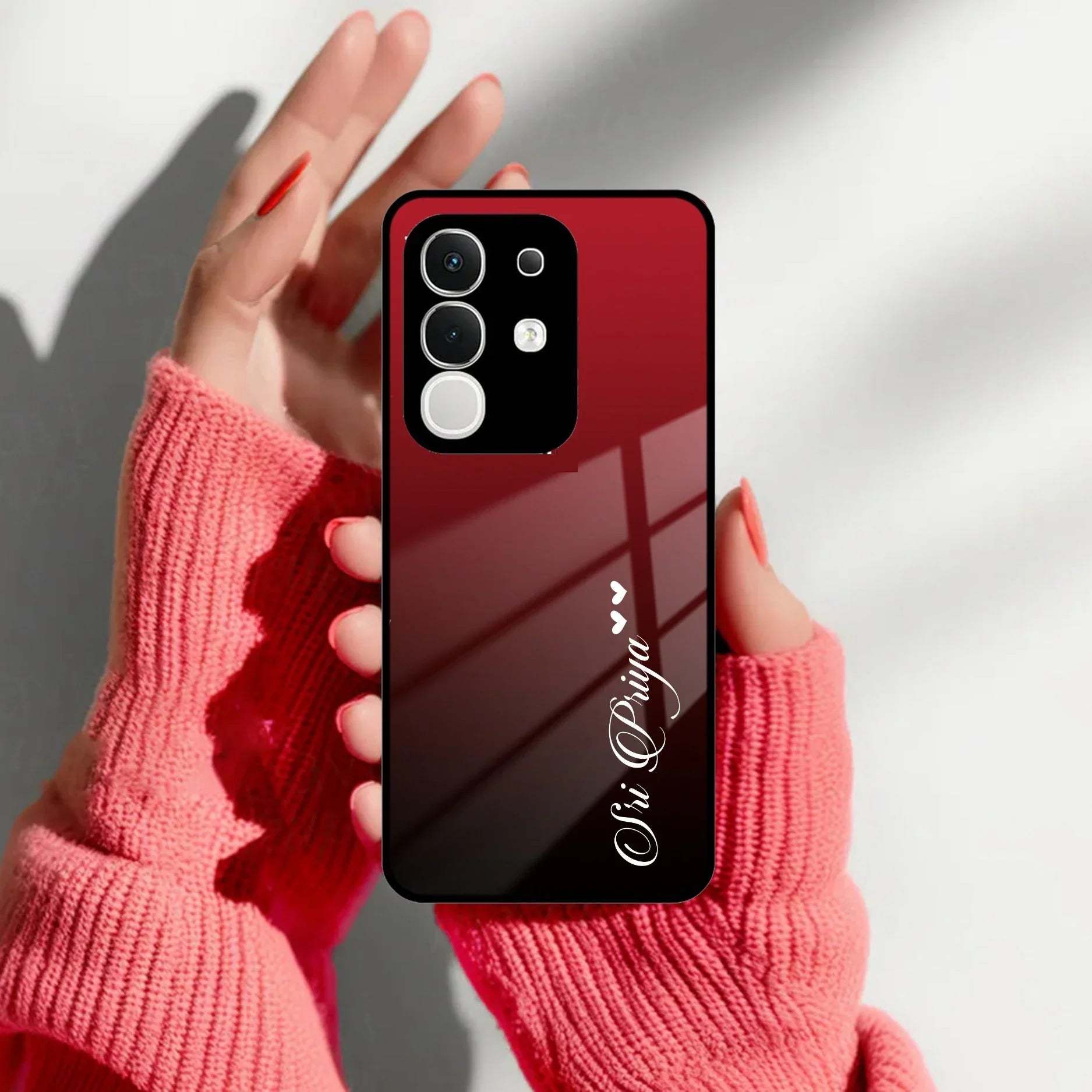 Customize Name Gradient Glass Case Cover Red Wine For Vivo - ShopOnCliQ
