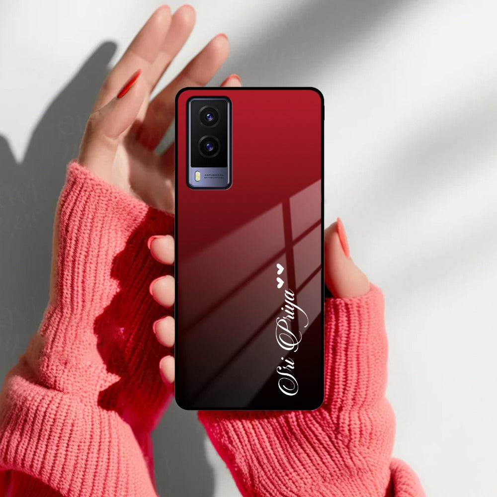 Customize Name Gradient Glass Case Cover Red Wine For Vivo