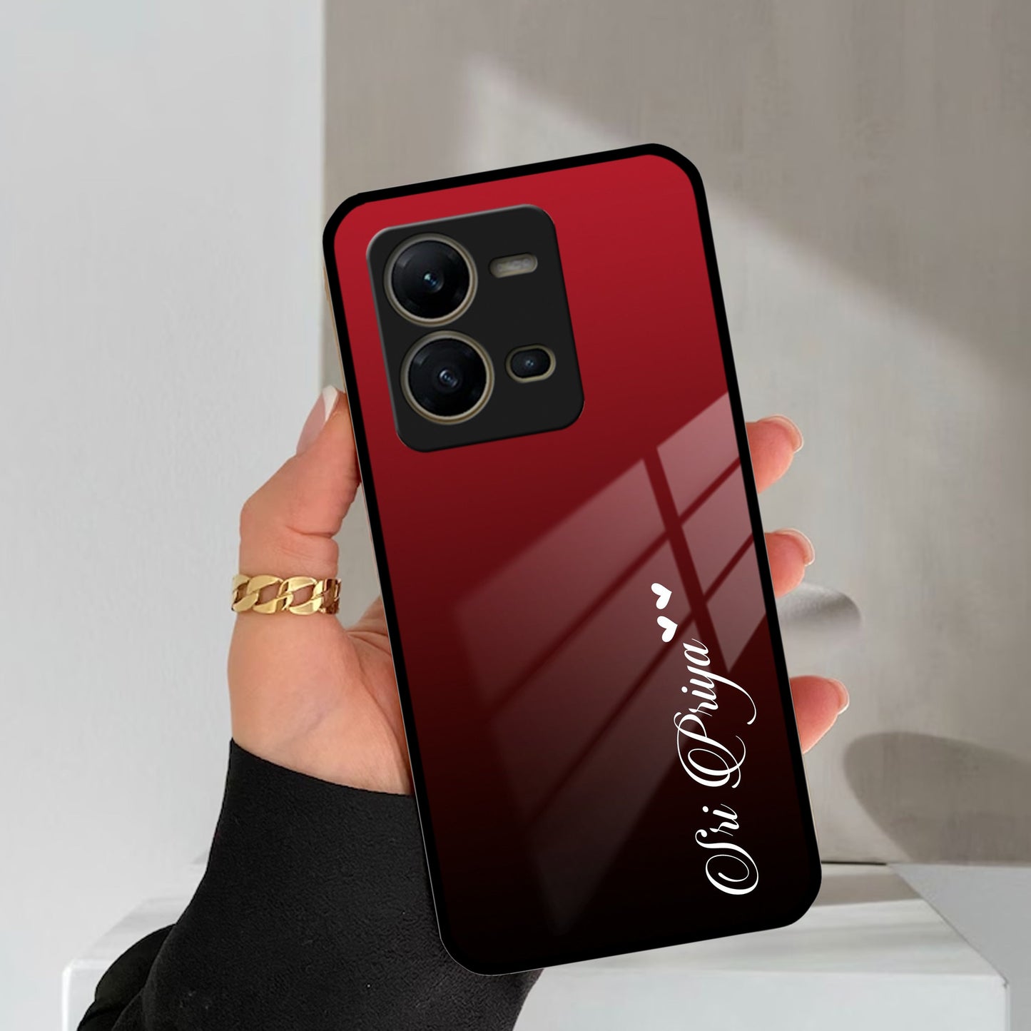 Customize Name Gradient Glass Case Cover Red Wine For Vivo