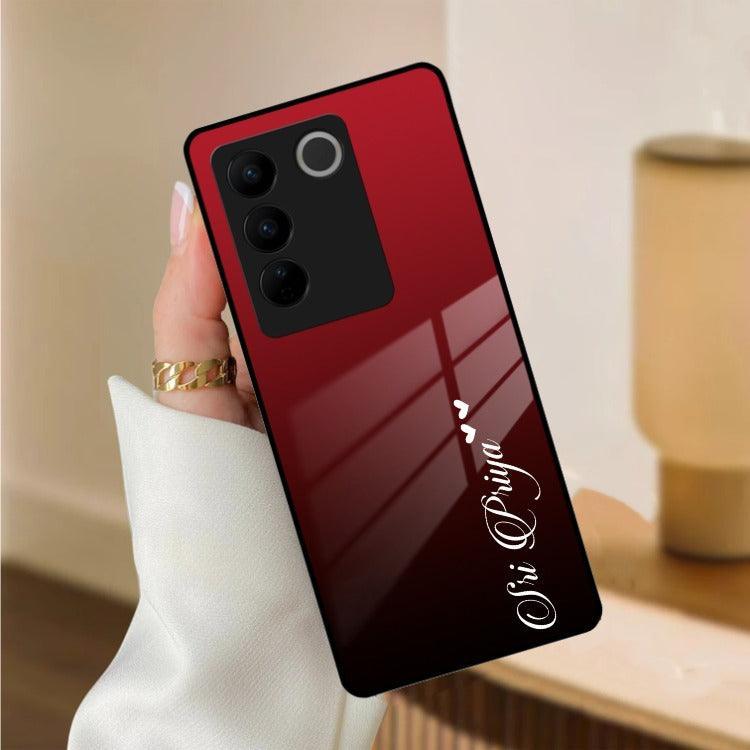 Customize Name Gradient Glass Case Cover Red Wine For Vivo