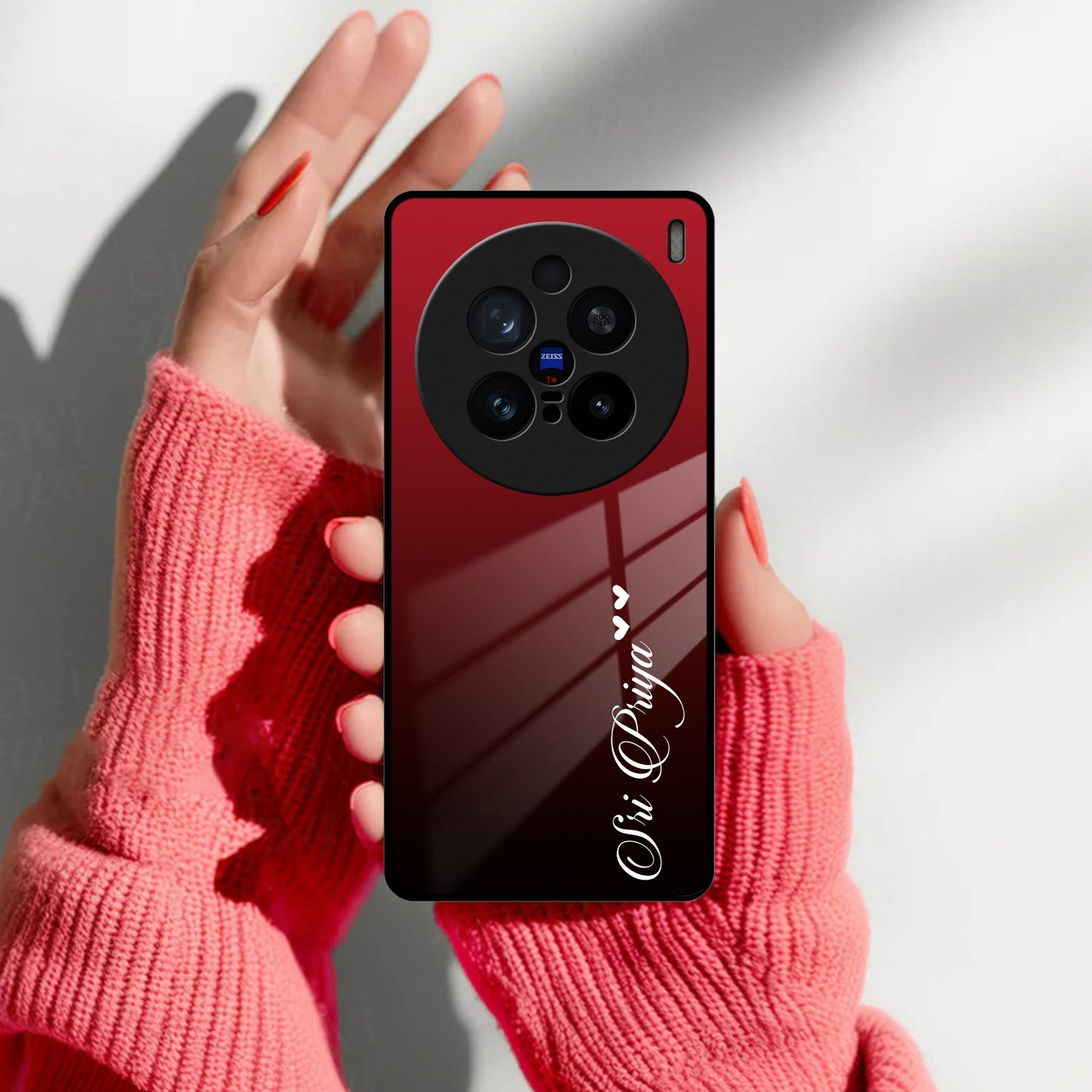 Customize Name Gradient Glass Case Cover Red Wine For Vivo