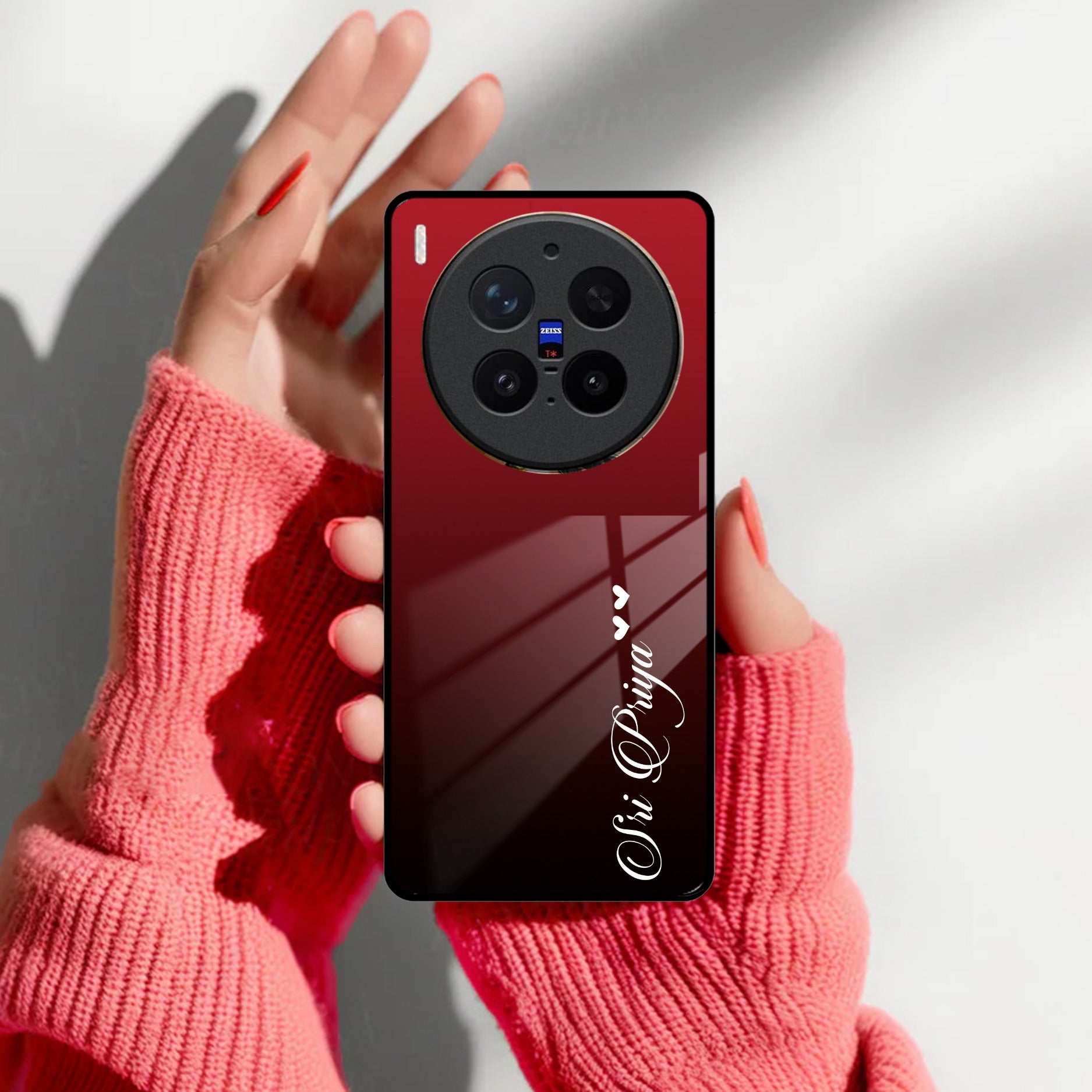 Customize Name Gradient Glass Case Cover Red Wine For Vivo