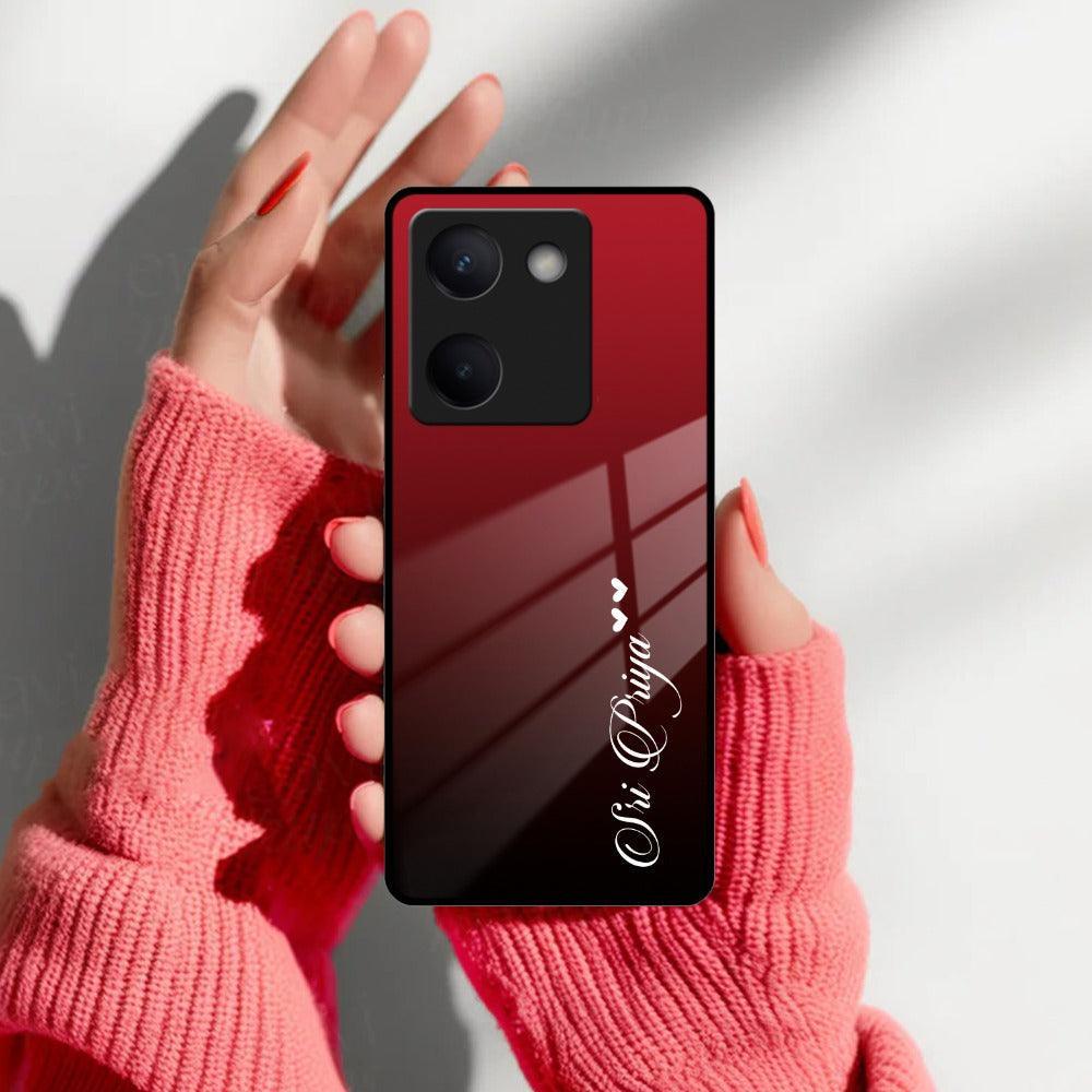 Customize Name Gradient Glass Case Cover Red Wine For Vivo