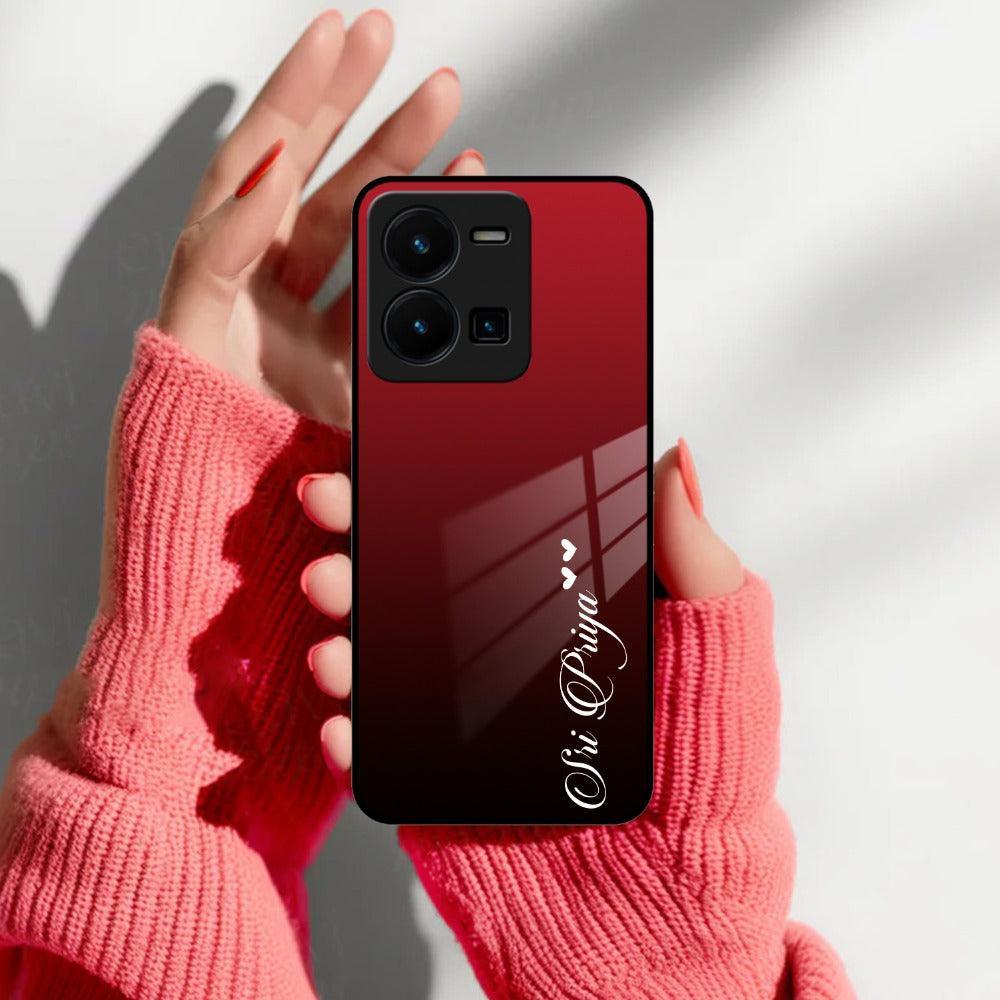 Customize Name Gradient Glass Case Cover Red Wine For Vivo