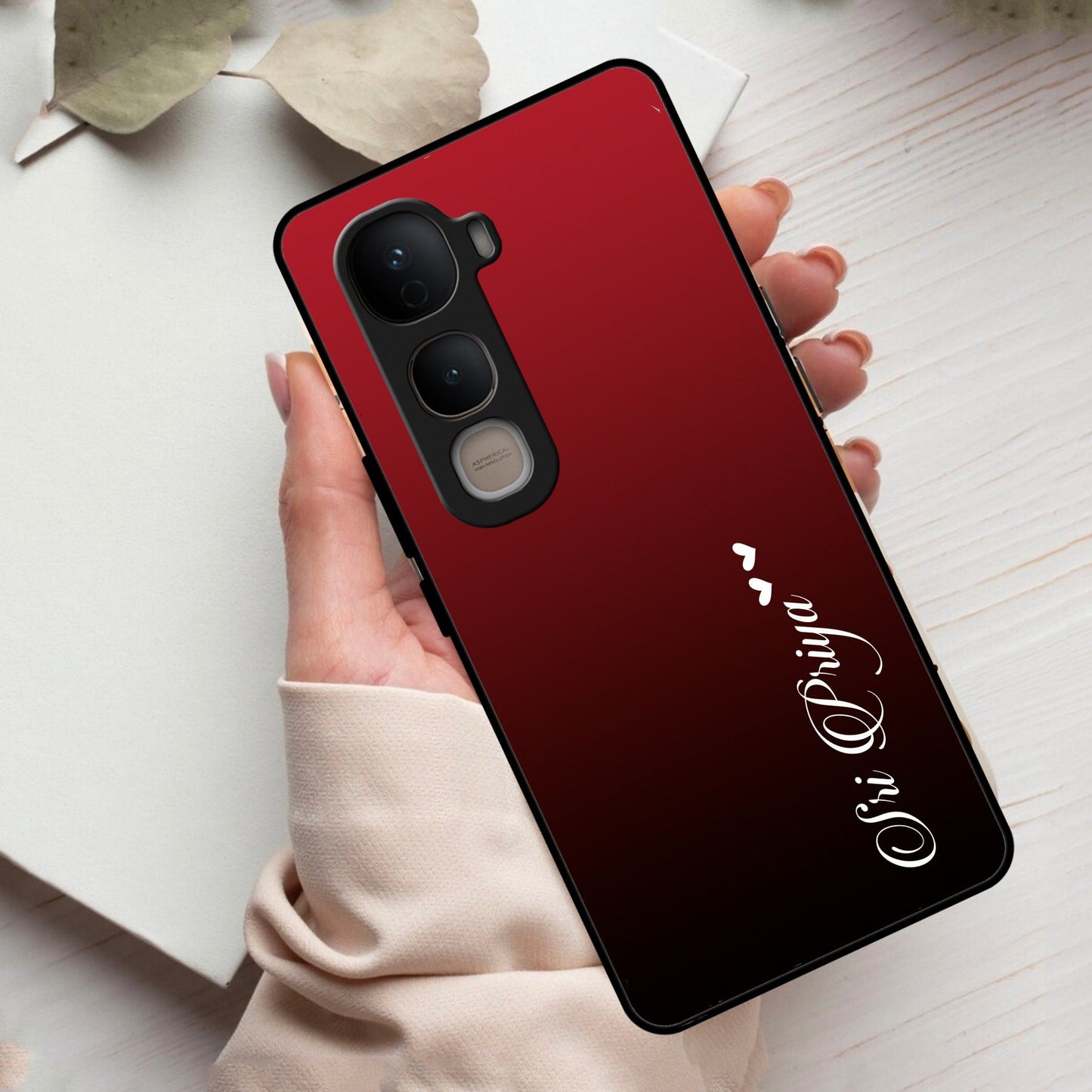 Customize Name Gradient Glass Case Cover Red Wine For Vivo