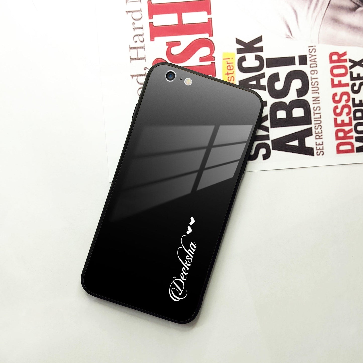 Customize Name Gradient Glass Case Cover Black For iPhone