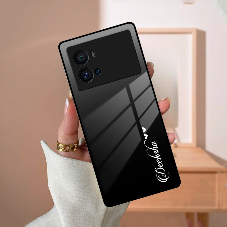 Customize Name Gradient Glass Case Cover Black For iQOO