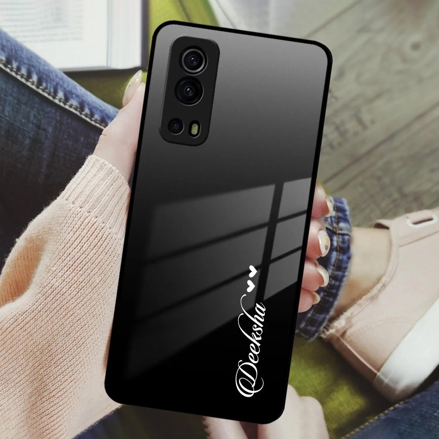 Customize Name Gradient Glass Case Cover Black For iQOO - ShopOnCliQ