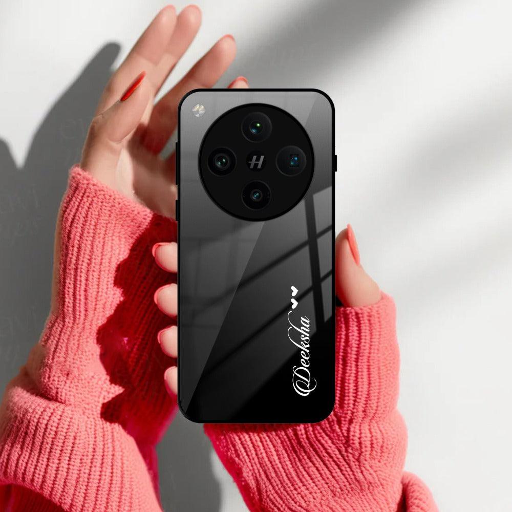 Customize Name Gradient Glass Case Cover Black For Oppo