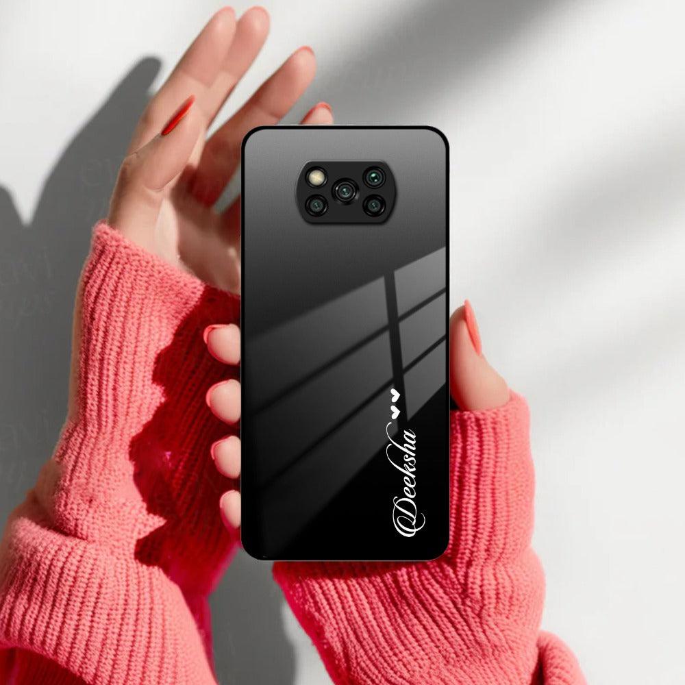 Customize Name Gradient Glass Case Cover Black For Poco