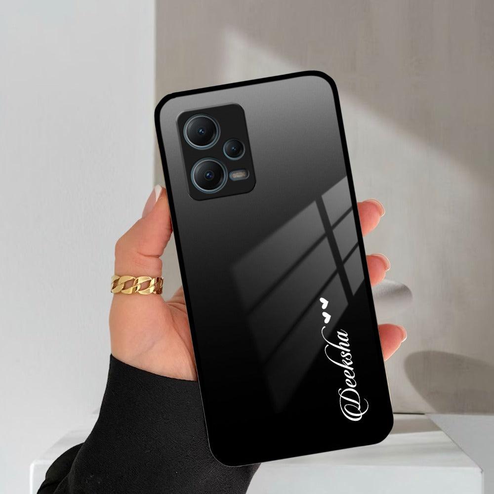 Customize Name Gradient Glass Case Cover Black For Poco