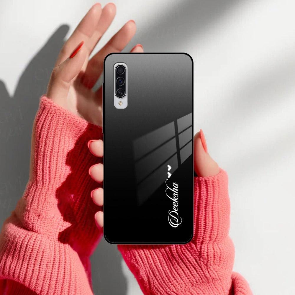 Customize Name Gradient Glass Case Cover Black For Samsung