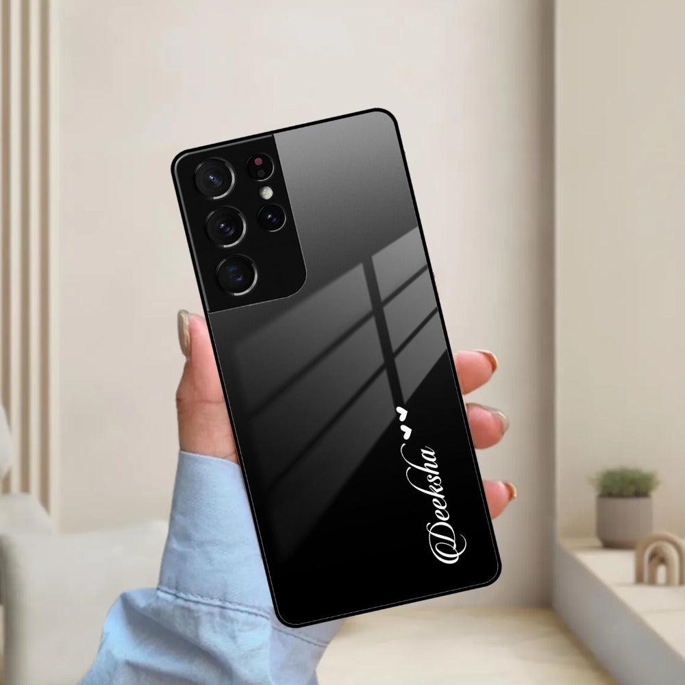 Customize Name Gradient Glass Case Cover Black For Samsung