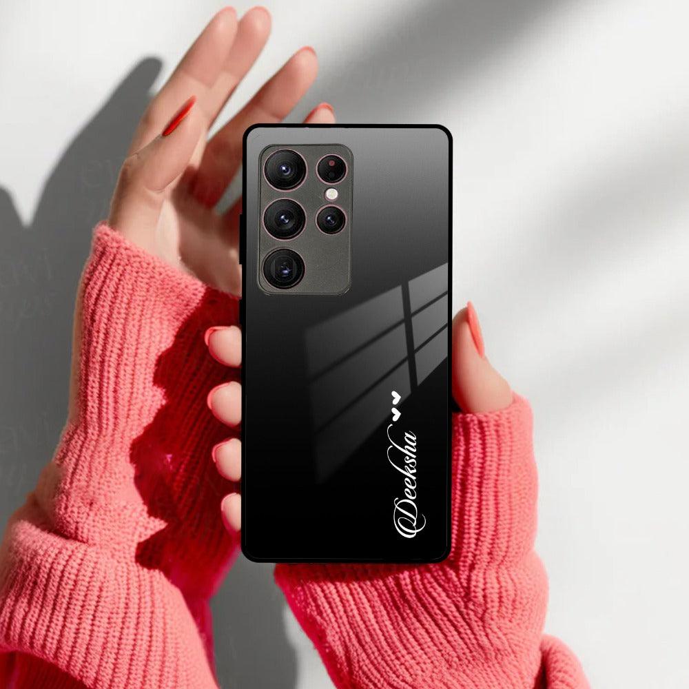 Customize Name Gradient Glass Case Cover Black For Samsung