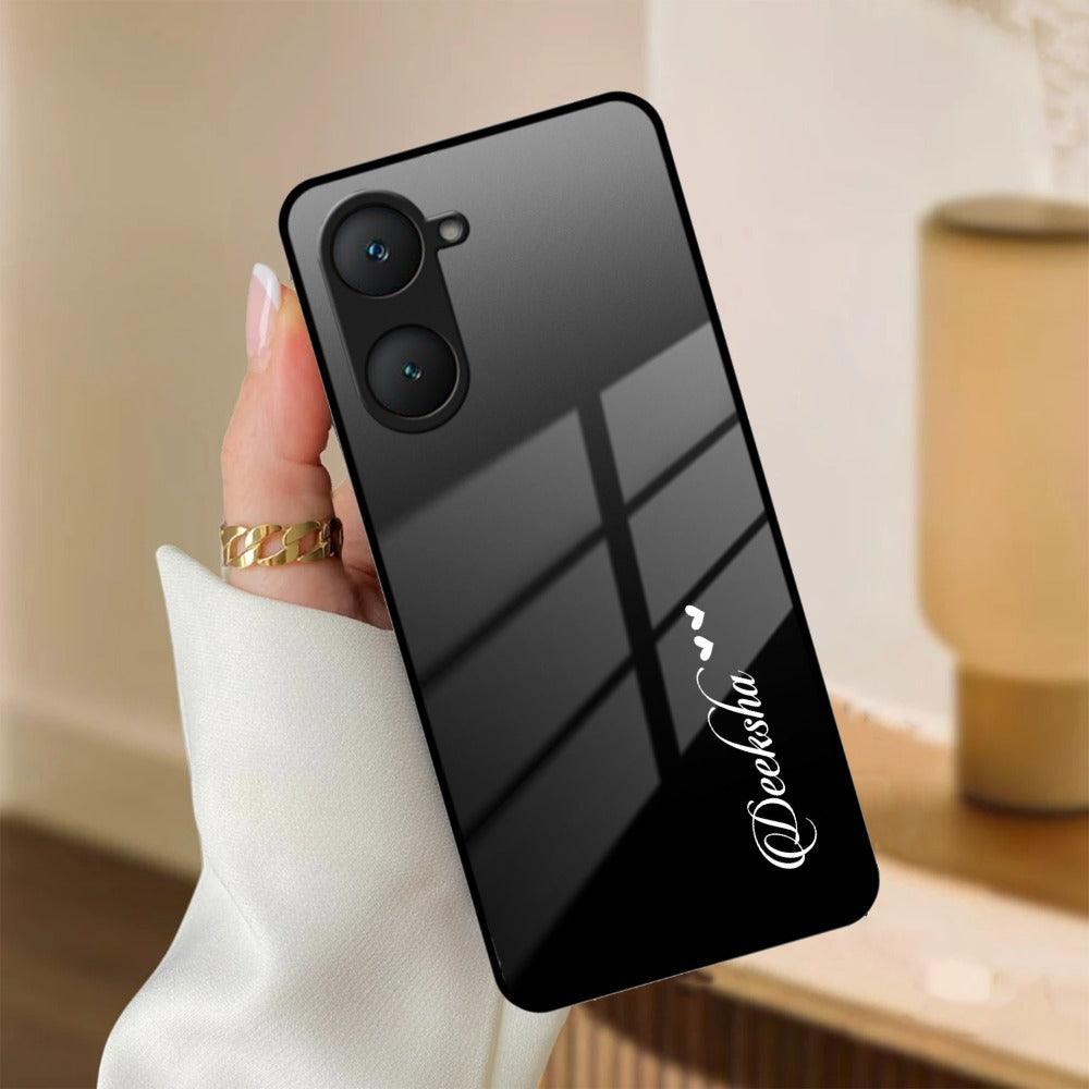 Customize Name Gradient Glass Case Cover Black For iQOO