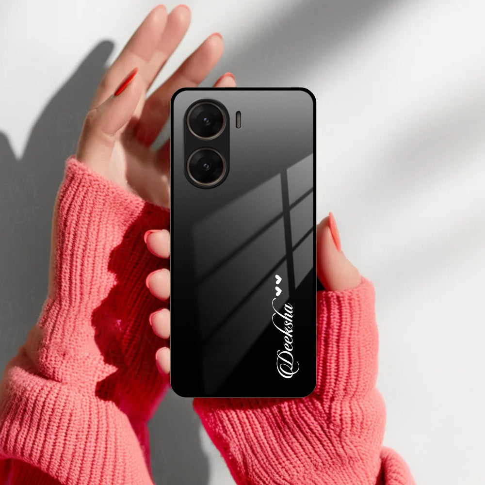 Customize Name Gradient Glass Case Cover Black For Vivo